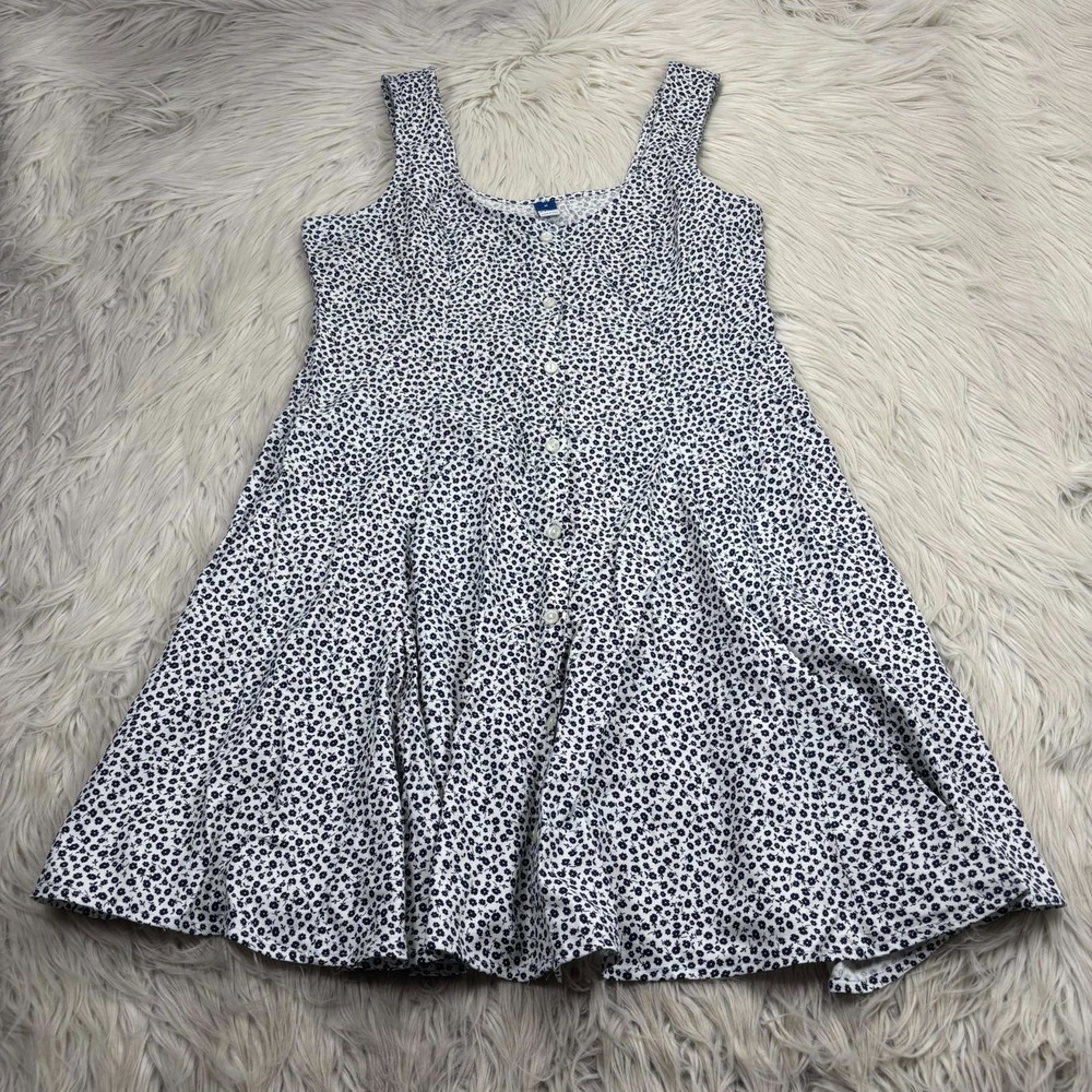 Old Navy Women's M Navy White Ditsy Floral Button Front Dress Coquette Coastal